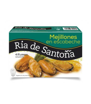 RÍA DE SANTOÑA - Mejillones en escabeche gigantes 4/6 piezas