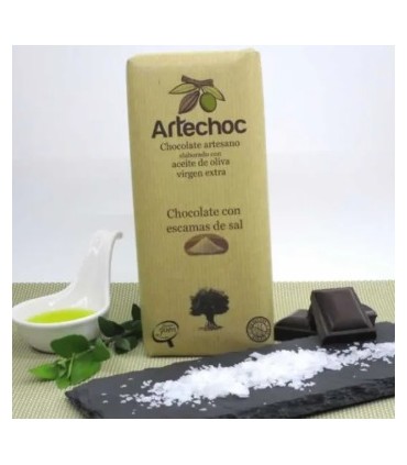 Artechoc - Tableta de chocolate negro artesano con AOVE y escamas de sal